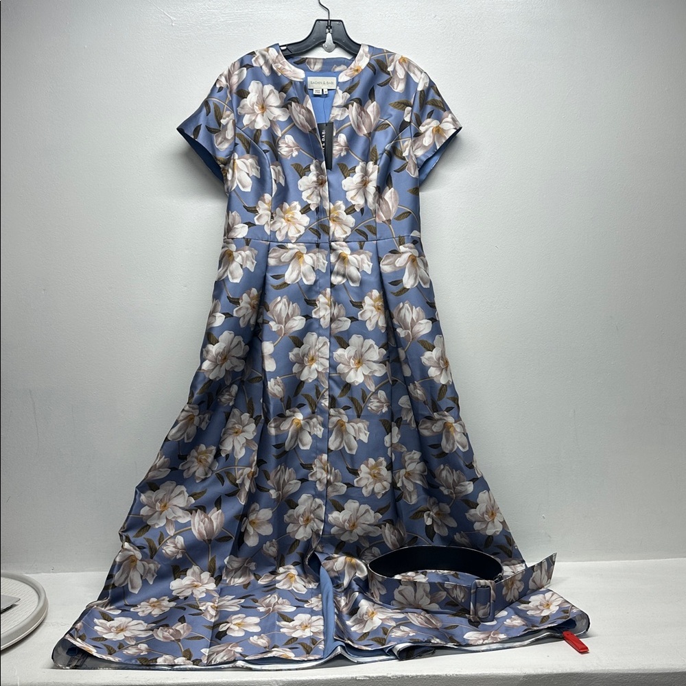 Sachin & Babi Marta Floral Mikado Gown Maxi Long Formal Dress Blue New Size 14 - Picture 2 of 10